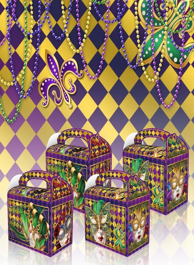 CPTBAG 12 Pack Mardi Gras Party Favors Boxes Carnival Parade Masquerade Candy Goodie Boxes Mardi Gras Feather Face Masks Pattern Gift Treat Boxes for New Orleans Birthday Party Decorations - Image 5
